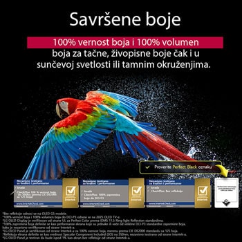 LG 65 inčni LG OLED evo AI G5 4K Smart TV 2025, Zadivljujući i živopisni vatromet je na ekranu televizora. Prikazuje 100% vernost boja koja pokazuje tačne boje čak i na sunčevoj svetlosti.  Vidi se sertifikat logotipa, a Perfect Color Technology pr, OLED65G53LS, thumbnail 8