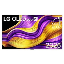 Prikaz sa prednje strane LG OLED evo AI G5 4K pametnog televizora. 12 godina na 1. mestu u svetu, OLED amblem i logotip LG OLED evo AI 2025 su na ekranu.