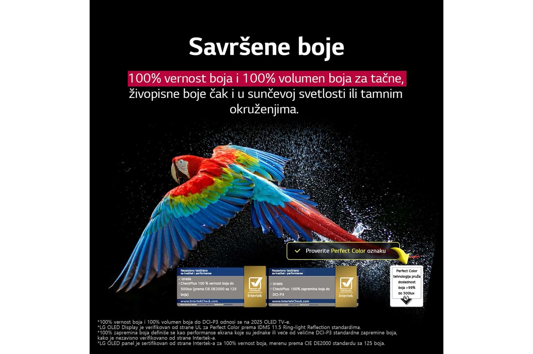 LG 48 inčni LG OLED evo AI C5 4K pametni televizor 2025, Zadivljujući i živopisni vatromet je na ekranu televizora. Prikazuje 100% vernost boja koja pokazuje tačne boje čak i na sunčevoj svetlosti.  Vidi se sertifikat logotipa, a Perfect Color Technology pr, OLED48C51LA, thumbnail 9