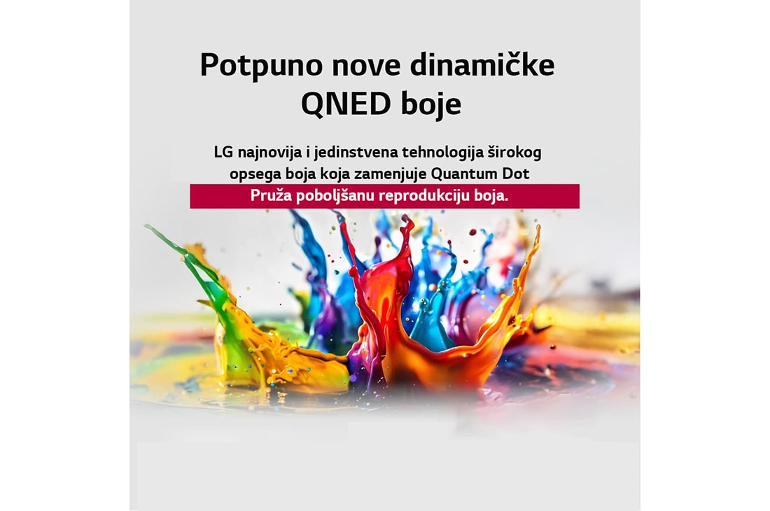 LG 50 inčni LG QNED evo AI QNED87 4K Smart televizor 2025, Različite boje prskaju sa poda. Intertrek sertifikat za 100% intenzivne boje do DCI-P3. Naslov govori o novoj i jedinstvenoj tehnologiji širokog spektra boja kompanije LG koja vam omogućava da vidite , 50QNED87A3D, thumbnail 5
