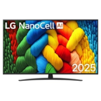 Prikaz spreda uređaja LG QNED TV, QNED85 sa tekstom LG QNED, 2024 i logom webOS Re:New Program na ekranu1