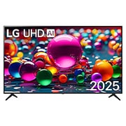 LG 86-inčni LG UHD AI UA75 4K pametni televizor 2025, Prikaz sa prednje strane UHD TV-a, sa logotipom LG UHDl Al u gornjem središnjem delu. LG UHD TV prikazuje šarene teksture poput boja koje se spajaju., 86UA75006LA, thumbnail 1