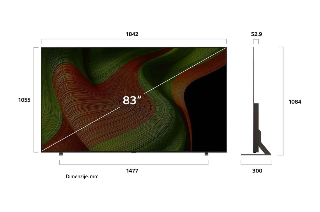 LG 83-inčni LG OLED AI B5 4K pametni televizor 2025, dimension, OLED83B53LA, thumbnail 4