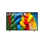 LG 65-inčni LG NanoCell AI NANO80 4K pametni televizor 2025, Prikaz sa prednje strane NanoCell TV-a, sa LG NanoCell Al logotipom u gornjem uglu. LG NanoCell TV prikazuje šarene teksture poput boja koje se spajaju., 65NANO80A3B, thumbnail 1