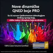 LG 85-inčni LG QNED evo AI QNED92 4K pametni televizor 2025, Alpha 8 AI procesor 2. generacije svetli narandžasto i roze, a iz njega izlaze raznobojne svetlosne munje. Naslov govori o tome kako procesor pruža 4K kvalitet, zadivljujuće boje i osvetljenost. Na sl, 85QNED92A6A, thumbnail 5