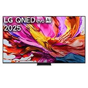 LG 100-inčni LG QNED evo AI QNED86 4K pametni televizor 2025, Prikaz sa prednje strane LG QNED evo TV-a, sa logotipom LG QNED evo Al u gornjem središnjem delu. LG QNED evo TV prikazuje šarene teksture poput boja koje se spajaju., 100QNED86A6, thumbnail 1