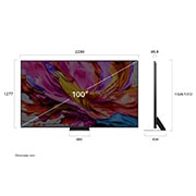 LG 100-inčni LG QNED evo AI QNED86 4K pametni televizor 2025, Prikaz sa prednje i bočne strane LG QNED evo AI 4K pametnog televizora koji prikazuje njegove dimenzije dužine, širine, visine i dubine., 100QNED86A6, thumbnail 4