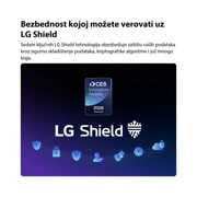 LG 85-inčni LG QNED AI QNED72 Mini LED 4K pametni TV 2026, LG Shield, primenjen na LG QNED AI QNED70 Mini LED, prikazan je s LG Shield logotipom u centru, bezbednosnim ikonama ispod i značkom dobitnika nagrade CES Innovation Awards 2026. iznad, što predstavlj, 85QNED72B3A, thumbnail 8