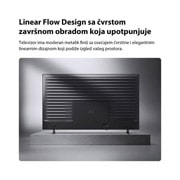 LG 85-inčni LG QNED AI QNED72 Mini LED 4K pametni TV 2026, LG QNED AI QNED70 Mini LED prikazan je sa zadnje strane, čime se otkriva metalni zadnji panel s ravnomerno raspoređenim horizontalnim grebenima koji stvaraju čist, strukturiran izgled i naglašavaju Li, 85QNED72B3A, thumbnail 11