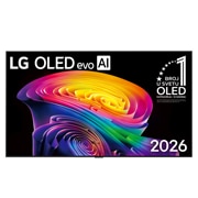 LG 48-inčni LG OLED evo AI C6 4K Smart TV 2026, Pogled s prednje strane na LG OLED evo AI C6, objavljen 2026. godine, prikazuje tanak crni okvir, sa živopisno uskovitlanim slojevitim duginim tonovima koji teku preko ekrana., OLED48C61LA, thumbnail 1