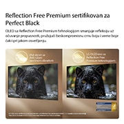 LG 55-inčni LG OLED evo AI G6 4K pametni TV 2026, LG OLED evo AI G6 s Reflection Free Premium sertifikatom na kom se poredi s mat ekranom protiv odsjaja, pri čemu slika crnog jaguara ostaje jasna, s dubokom crnom bojom i finom teksturom, posebno u sv, OLED55G61LW, thumbnail 7