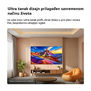 LG 77-inčni LG OLED AI B6E 4K Smart TV 2026, LG OLED AI B6E postavljen je na zid u modernom životnom prostoru, s ultratankim dizajnom s uskim okvirima, a na ekranu je pejzaž u bojama duge sa slojevitim planinskim motivima., OLED77B6ELC, thumbnail 10