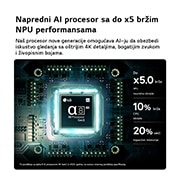 LG 77-inčni LG OLED AI B6E 4K Smart TV 2026, alfa 8 AI procesor 4K 3. generacije modela LG OLED AI B6E svetli plavim svetlom na matičnoj ploči, čime se ističu performanse obrade AI-ja: 5 puta brži NPU, 10% brža CPU obrada i 20% veći kapacitet me, OLED77B6ELC, thumbnail 5
