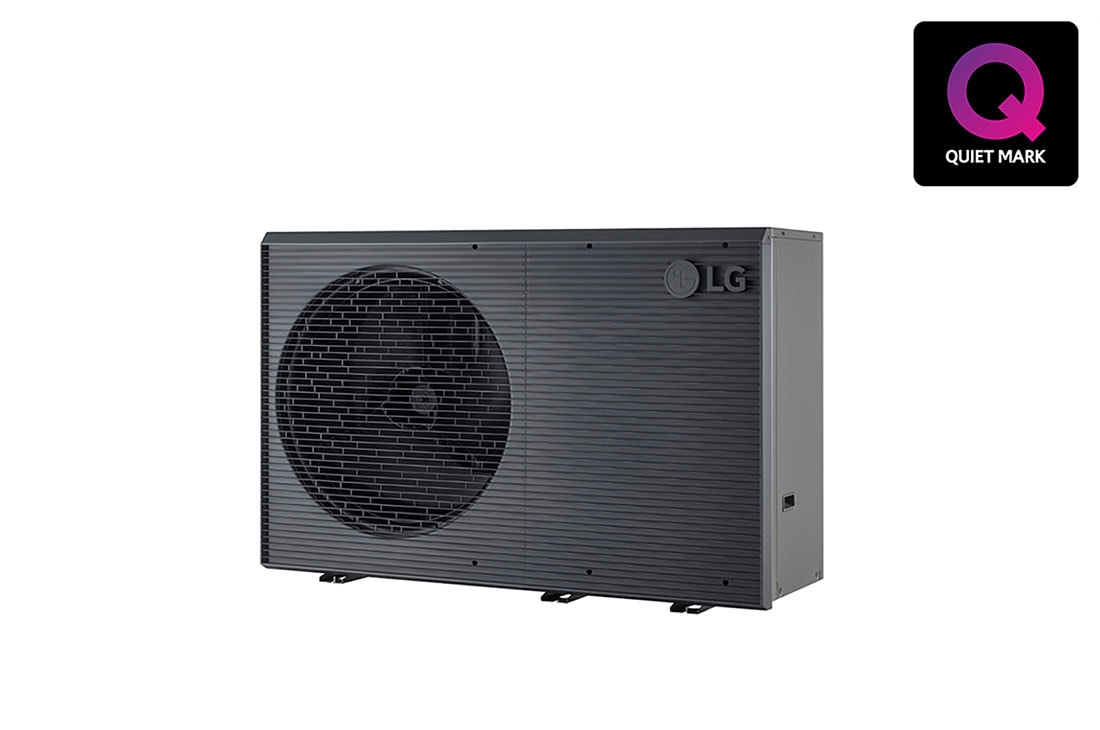 LG THERMA V R290 Monobloc, LG toplotna pumpa vazduh-voda THERMA V, crna spoljna jedinica sa sivom talasastom rešetkom, R290 Monobloc