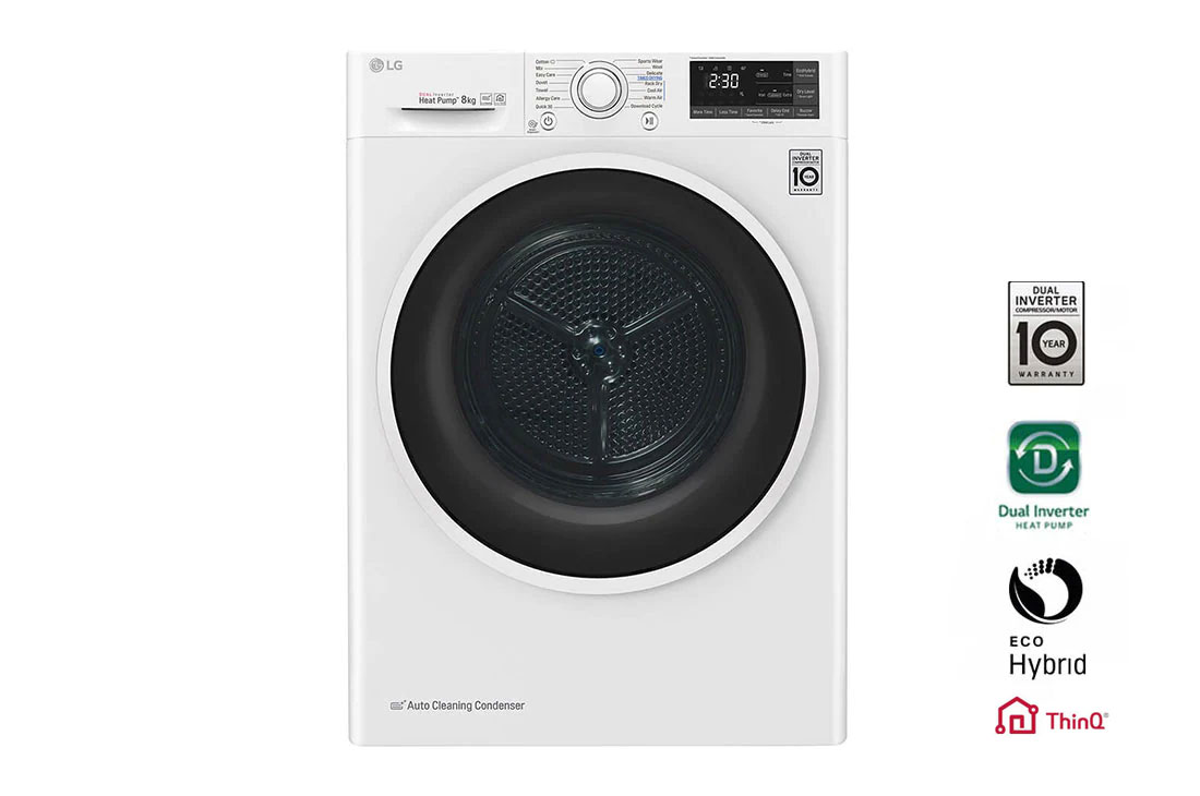LG 8 kg, Eco Hybrid™ DUAL inverter toplotna pumpa za sušenje, kondenzator sa automatskim čišćenjem, ThinQ™, WiFi funkcija, RC80U2AV4Q