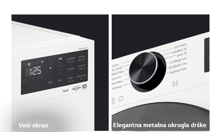 LG mašina za pranje veša sa parom, veći ekran i elegantna metalna okrugla drška