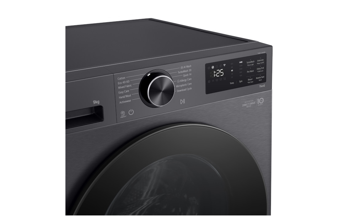 LG 9kg, max. 1200 obrtaja/min., Mašina za pranje veša sa parom, AI DD™ tehnologija, TurboWash™360, WiFi Funkcija, Slim dubina, Pogled na LG mašinu za pranje veša sa prednje strane F2X50S9TBB, F2X50S9TBB, thumbnail 4