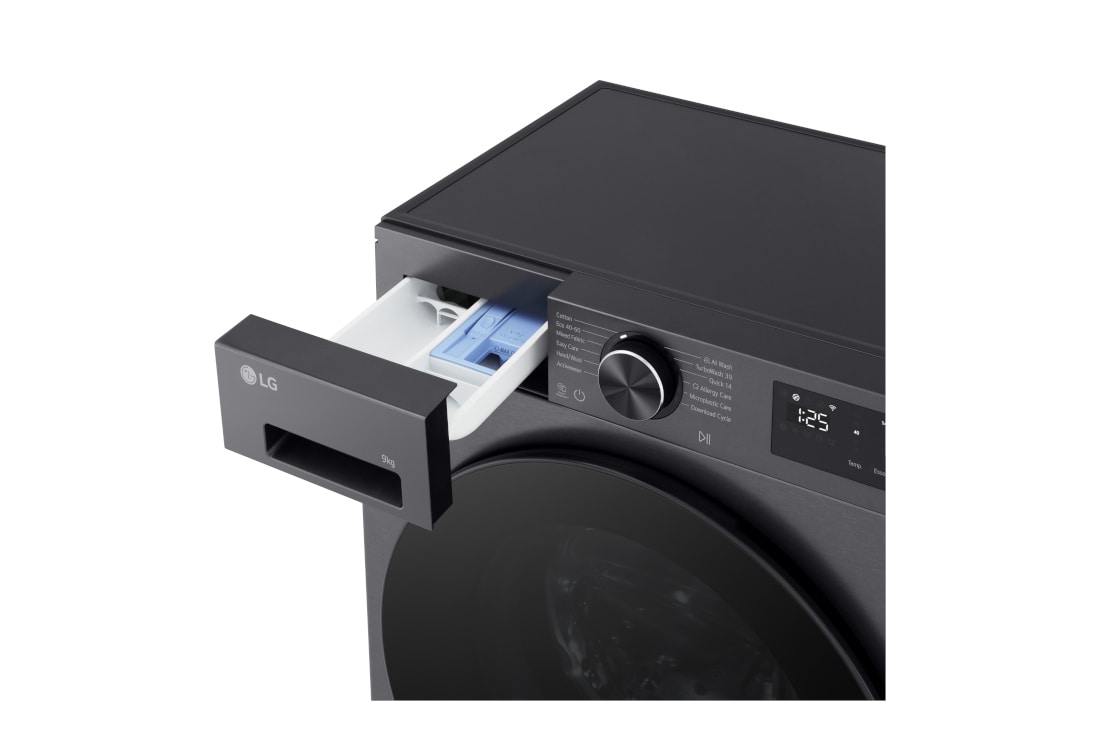 LG 9kg, max. 1200 obrtaja/min., Mašina za pranje veša sa parom, AI DD™ tehnologija, TurboWash™360, WiFi Funkcija, Slim dubina, Pogled na LG mašinu za pranje veša sa prednje strane F2X50S9TBB, F2X50S9TBB, thumbnail 5