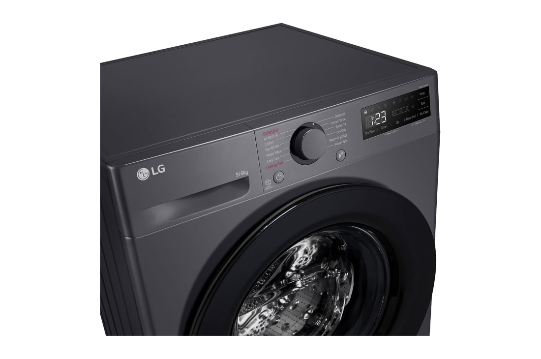 LG 9/6 kg, max. 1400 obrtaja/min., Kombinovana mašina za pranje veša sa parom, AI DD™ tehnologija, Pogled odozgo spreda, F4DR509SBM, thumbnail 3
