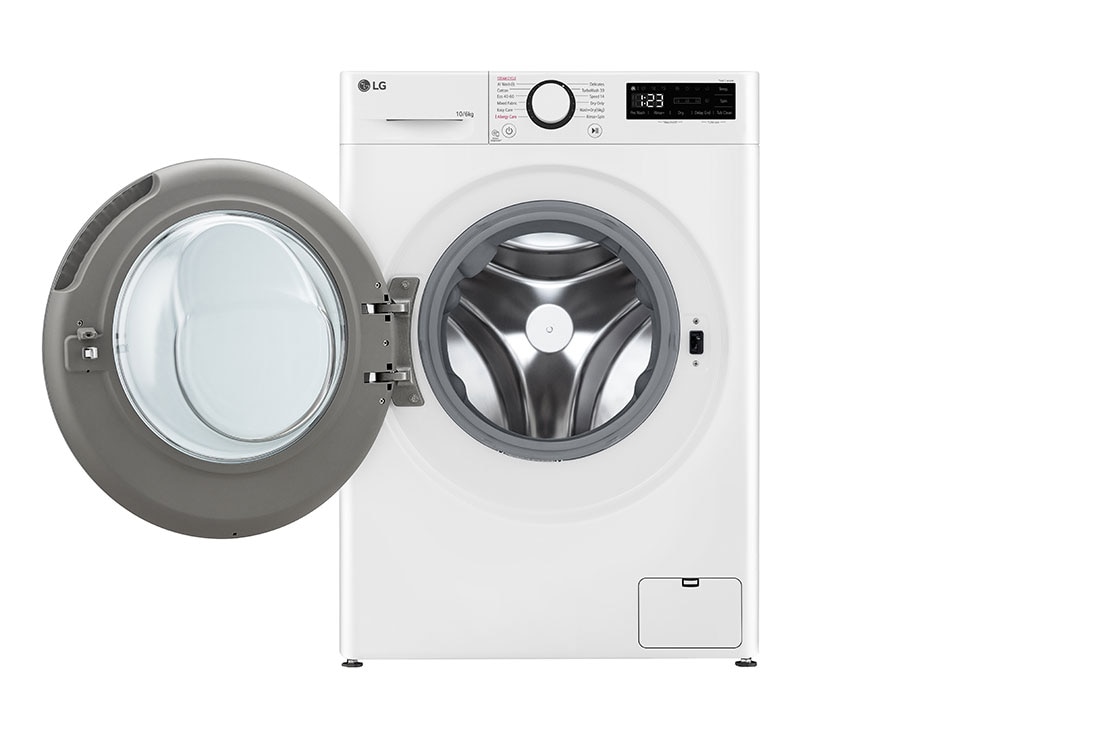 LG 10/6 kg, max. 1400 obrtaja/min., Kombinovana mašina za pranje veša sa parom, TurboWash360™ i AI DD™ tehnologija, Pogled spreda sa otvorenim vratima, F4DR510S1W, thumbnail 2