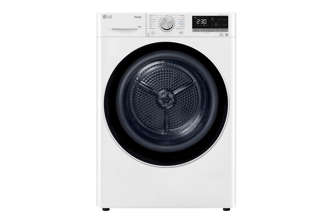 LG 9 kg, Eco Hybrid™ DUAL inverter toplotna pumpa za sušenje, kondenzator sa automatskim čišćenjem, ThinQ™, WiFi funkcija, Pogled spreda, RH90V9AV4N