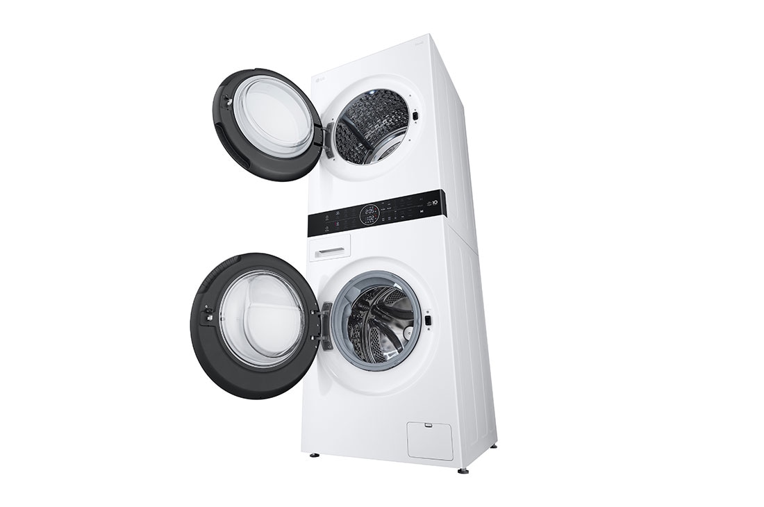 LG WashTower™, 12/10 kg, max. 1400 obrtaja/min., Steam™, TurboWash™360, kondenzator sa automatskim čišćenjem, ThinQ™ WiFi funkcija, bottom view door open, WT1210WWF, thumbnail 11