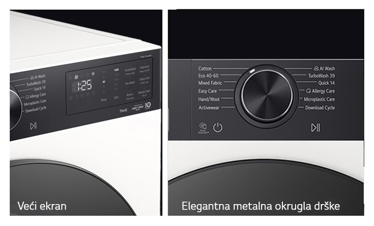 LG mašina za pranje veša sa parom, veći ekran i elegantna metalna okrugla drška