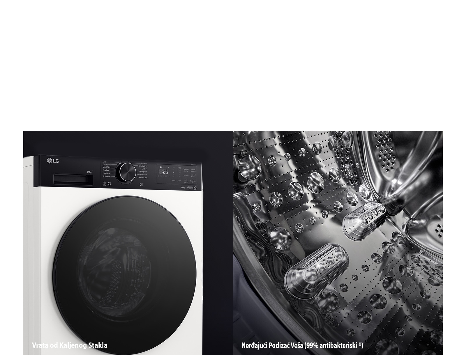 LG mašina za pranje veša sa parom, vrata od kaljenog stakla i nerđajući podizači veša