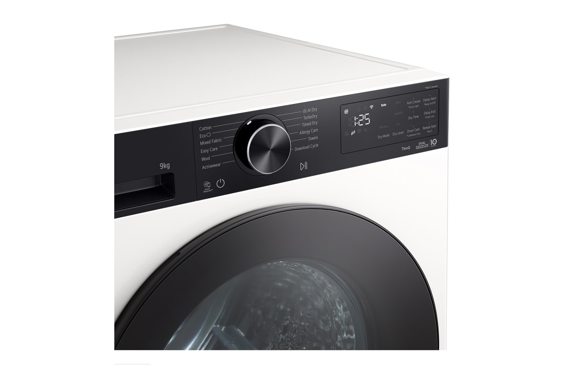 LG 9 kg, Eco Hybrid™ DUAL inverter toplotna pumpa za sušenje, kondenzator sa automatskim čišćenjem, ThinQ™ WiFi funkcija, Pogled odozgo spreda, RHX5009THB, thumbnail 4