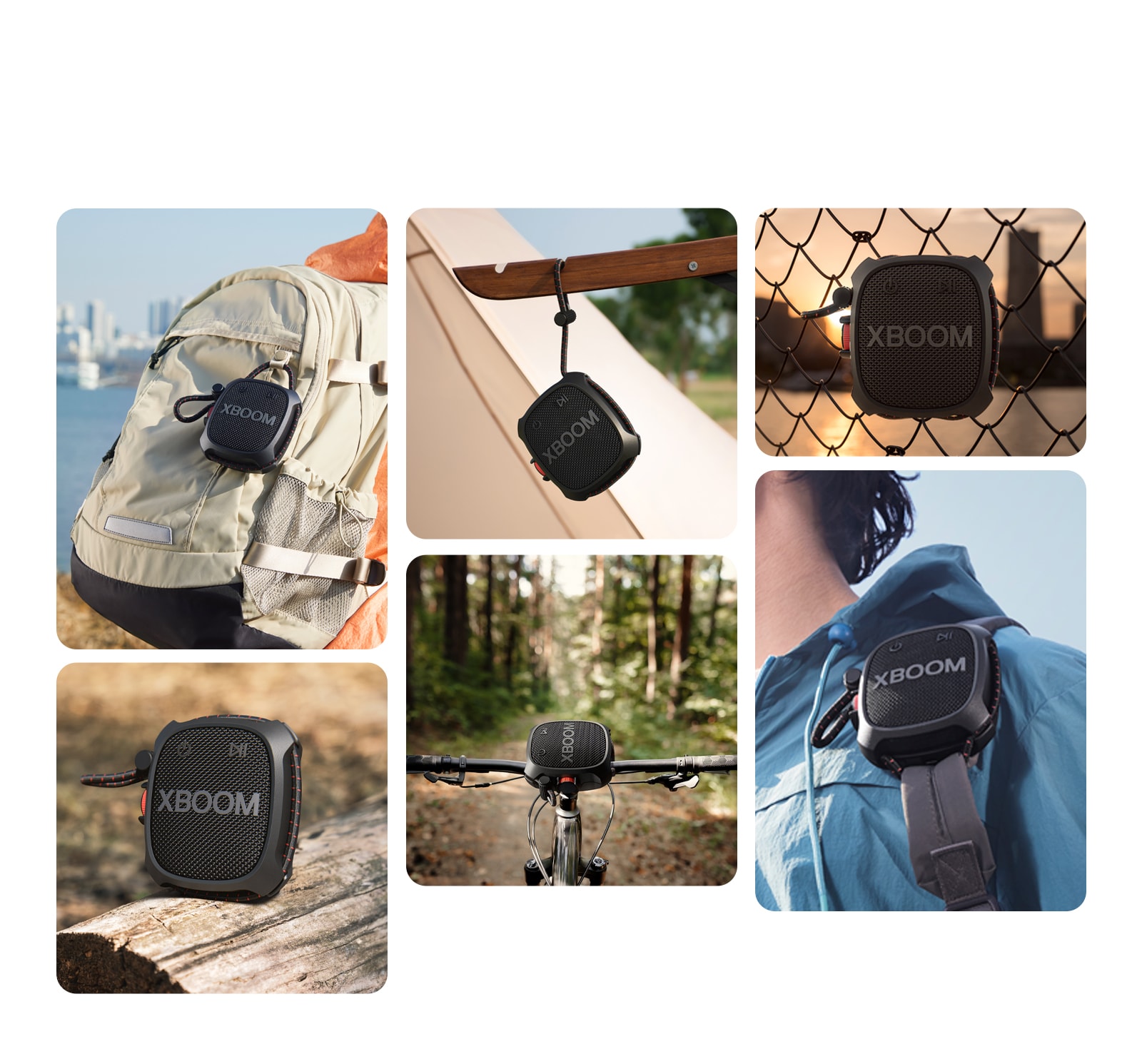 Slike kojima se pokazuje kako se pričvršćuje LG XBOOM Go XG2T u svakodnevici.