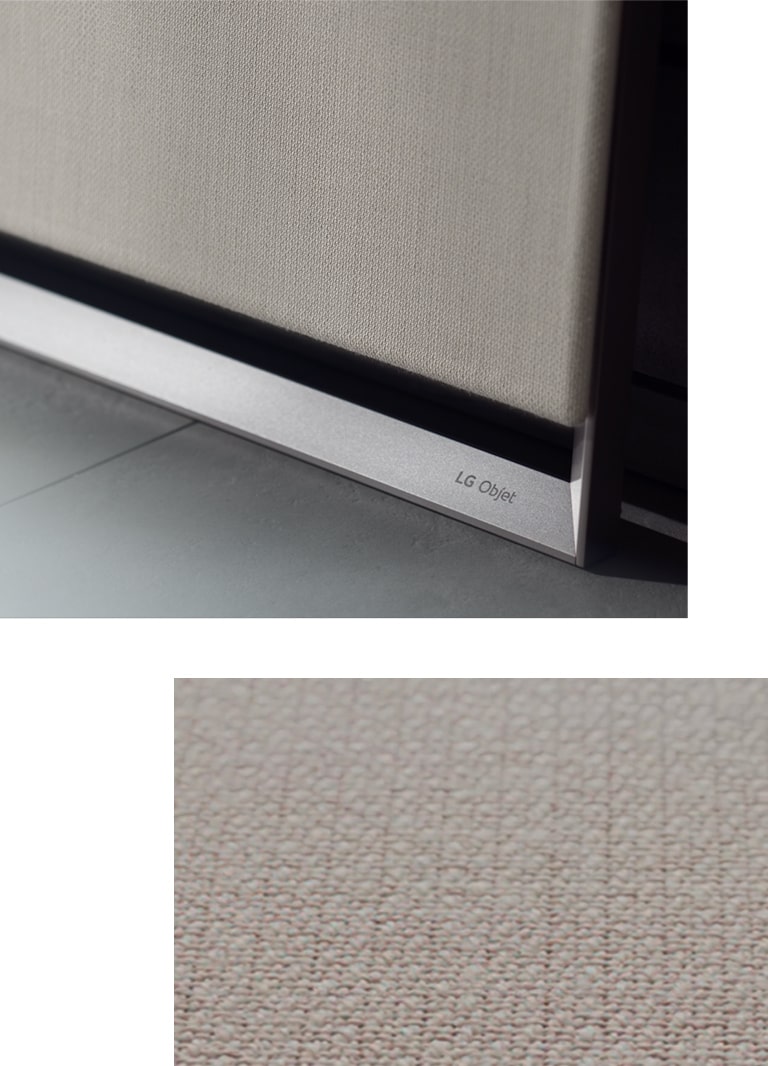 Крупный план ткани Kvadrat. Частичный вид ткани Kvadrat в нижней части телевизора EASEL.