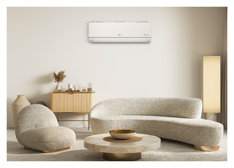 Изображение коллекции LG ARTCOOL Objet естественного бежевого цвета, установленной в гостиной