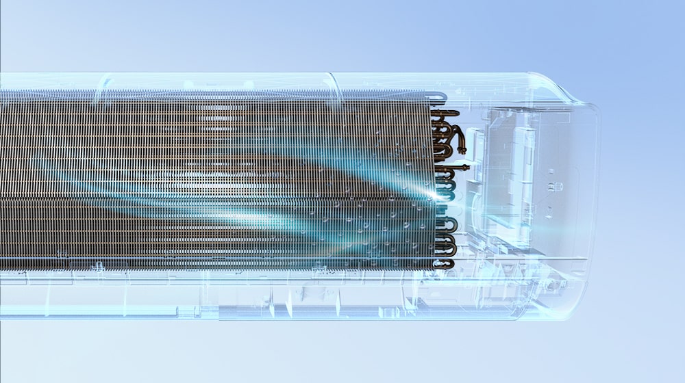 Вид кондиционера LG спереди: внешняя часть полностью невидима для демонстрации внутренних компонентов