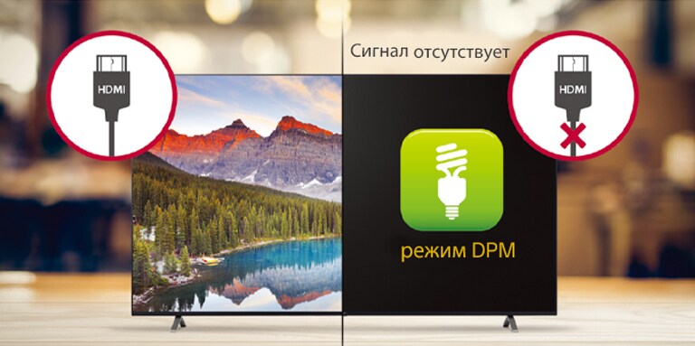 В режиме DPM панель включается только при появлении сигнала и выключается, когда сигнал не подается.