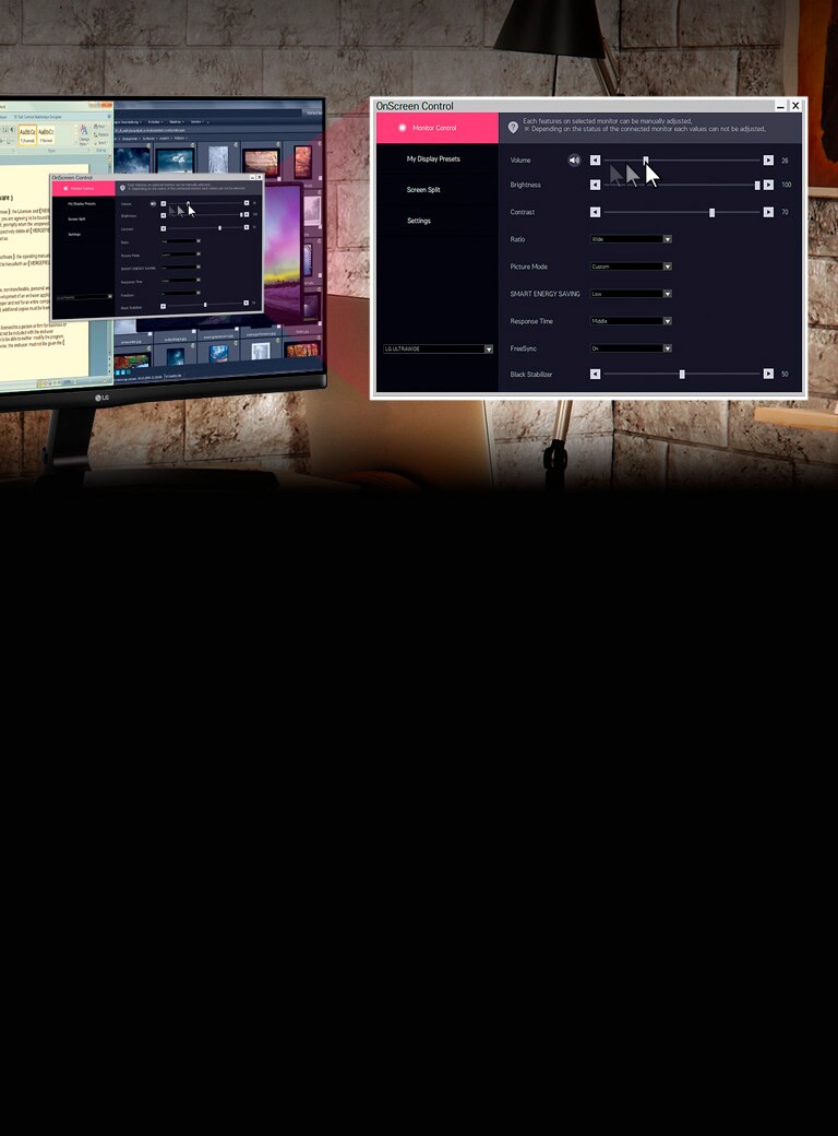 Управление настройками монитора с помощью мыши
