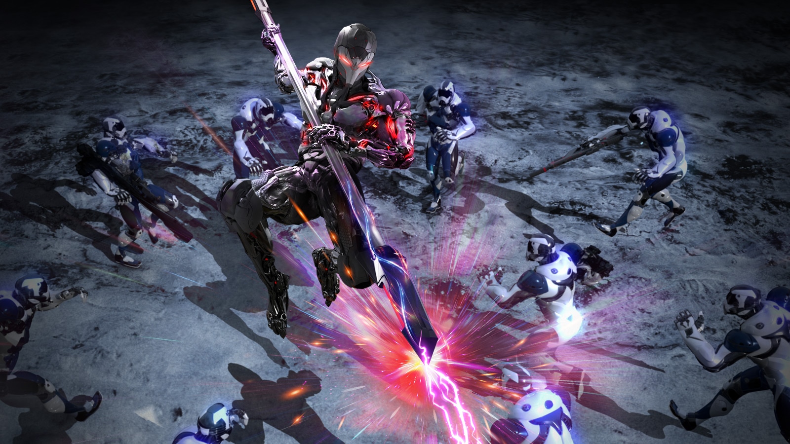 Главный герой Ultrag держит в руках длинное копье. Выразите динамическое движение с помощью цвета vivi.