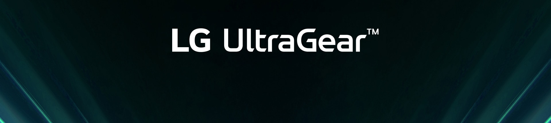 Логотип UltraGear™ в футуристическом интерьере с неоновым освещением.	