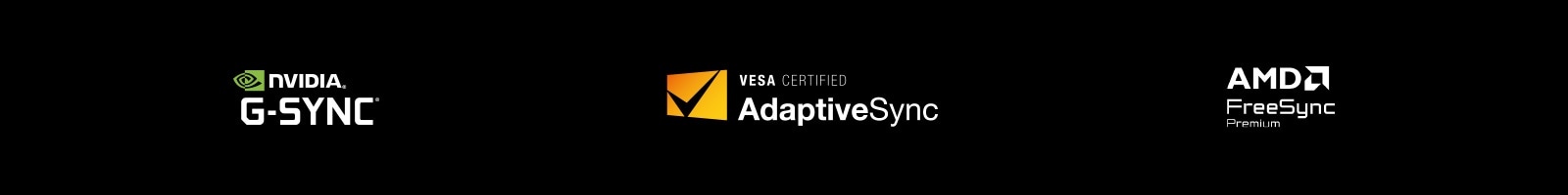 Логотипы NVIDIA G-SYNC, VESA AdaptiveSync™ certification, AMD FreeSync Premium.