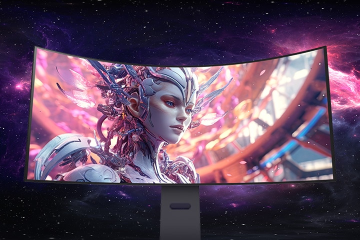 Анимационное видео, в котором вид изогнутого монитора спереди перемещается на вид сверху.