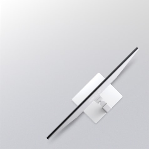 Вид сбоку на белый монитор, иллюстрирующий эргономические настройки, включая возможности наклона, высоты и поворота.