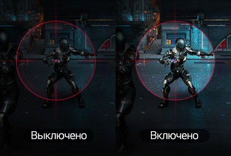 На мониторе UltraGear представлена функция Стабилизатор черного цвета в действии.