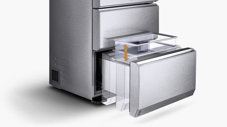 Ящик винного шкафа LG SIGNATURE поднимается автоматически.