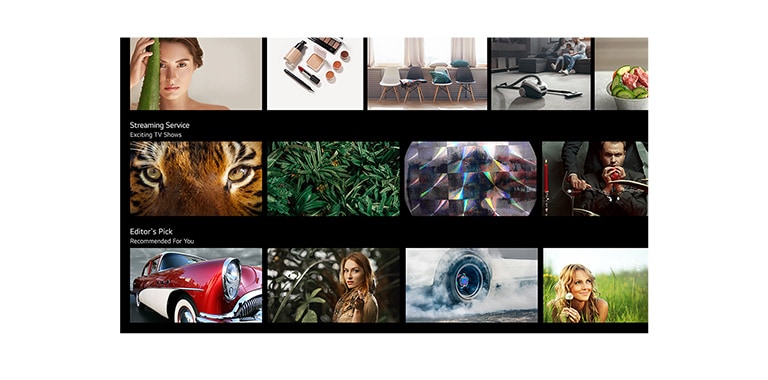 Экран телевизора, на котором показан контент, рекомендованный технологией LG ThinQ AI.