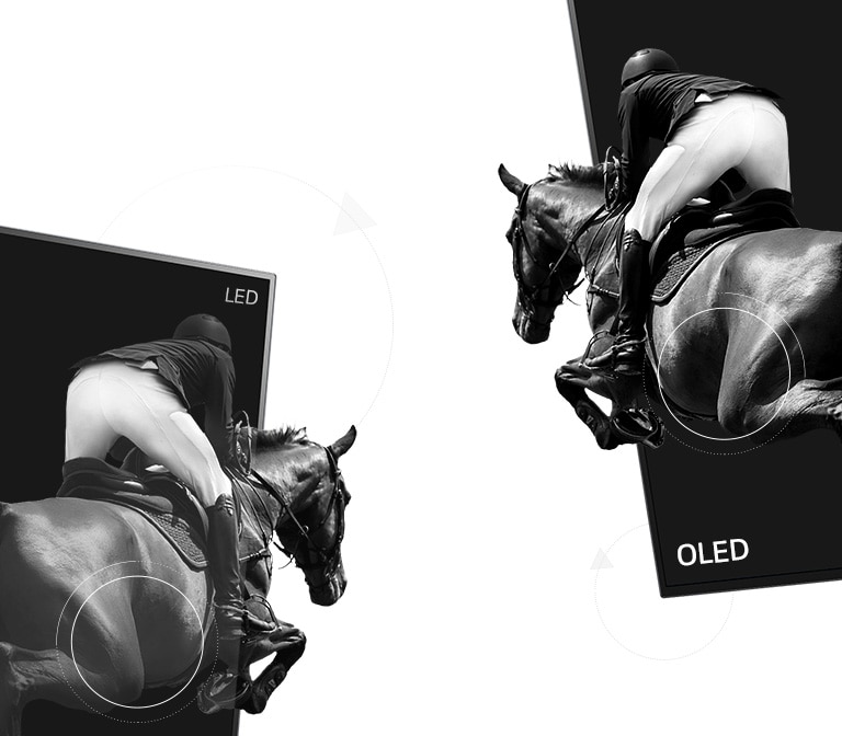Сравнение сцены верховой езды на LED с низкой контрастностью и на OLED с бесконечной контрастностью (просмотр видео)