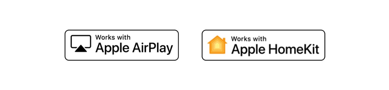 An image of the Apple Airplay and Apple HomeKit logos that the ThinQ AI platform is compatible with.