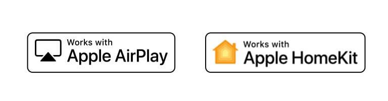 An image of the Apple Airplay and Apple HomeKit logos that the ThinQ AI platform is compatible with.