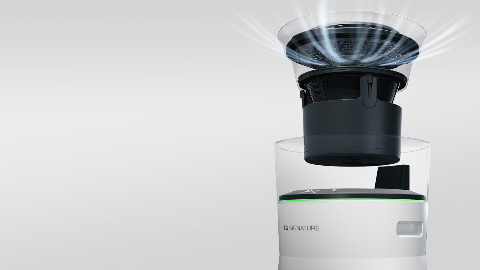 Верхняя емкость с водой очистителя воздуха отсоединена, чтобы показать, как работает УФ-светодиод и смарт-осушение.