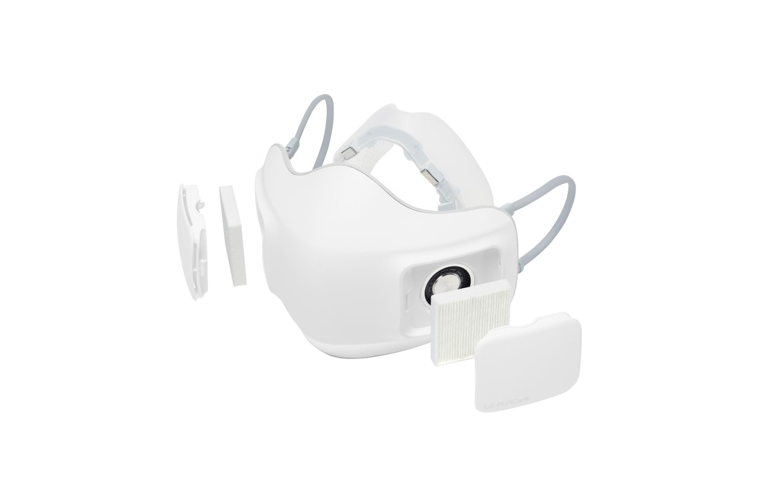 LG Puricare™ очиститель воздуха для ношения на лице (индивидуального применения) AP300AWFA | HEPA, Вид на маску с фильтром и выступающей крышкой фильтра, AP300AWFA, thumbnail 17