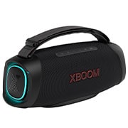 LG XBOOM Go XG8T, Вид по диагонали под углом 30 градусов с выдвинутой вперед левой стороной. Включена голубая подсветка., XG8T, thumbnail 3