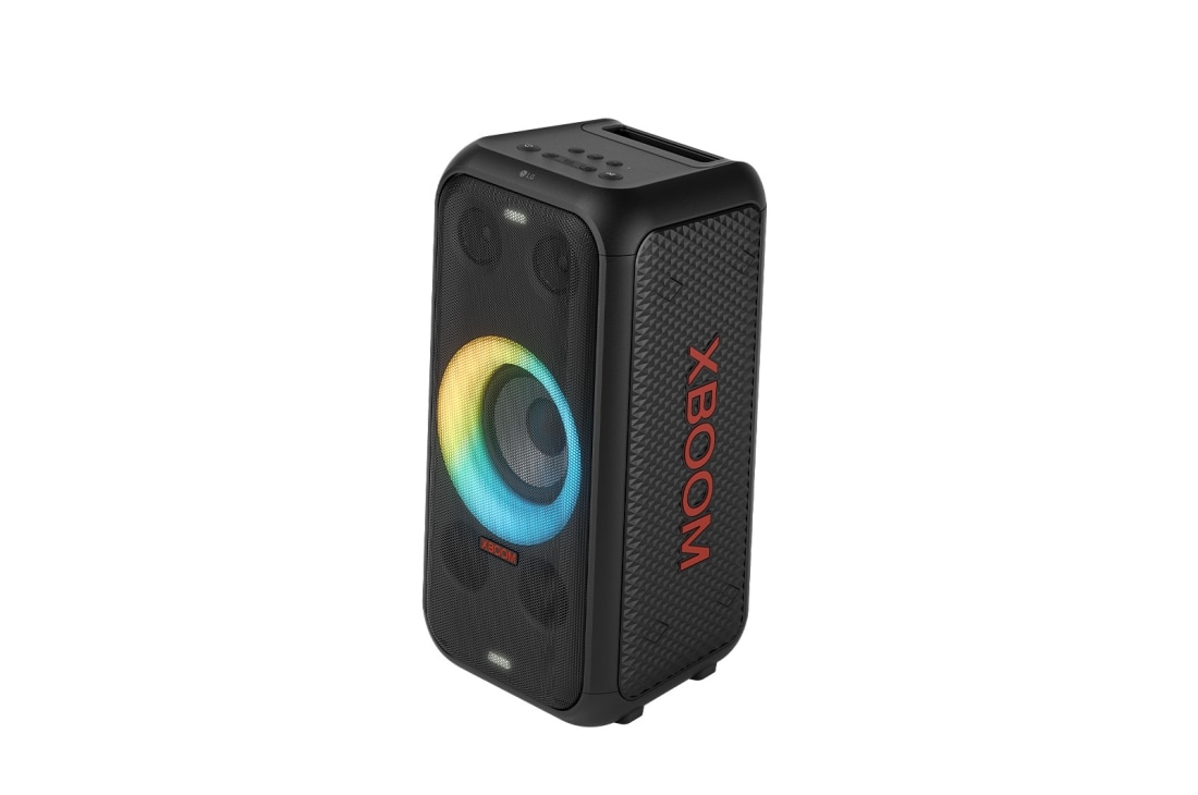 LG XBOOM  XL5T, Правая сторона спереди со всеми включенными индикаторами. На ней логотип XBOOM., XL5T, thumbnail 2